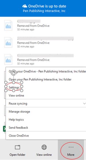 A screenshot of the previous OneDrive for Business menu with Stop syncing selected.