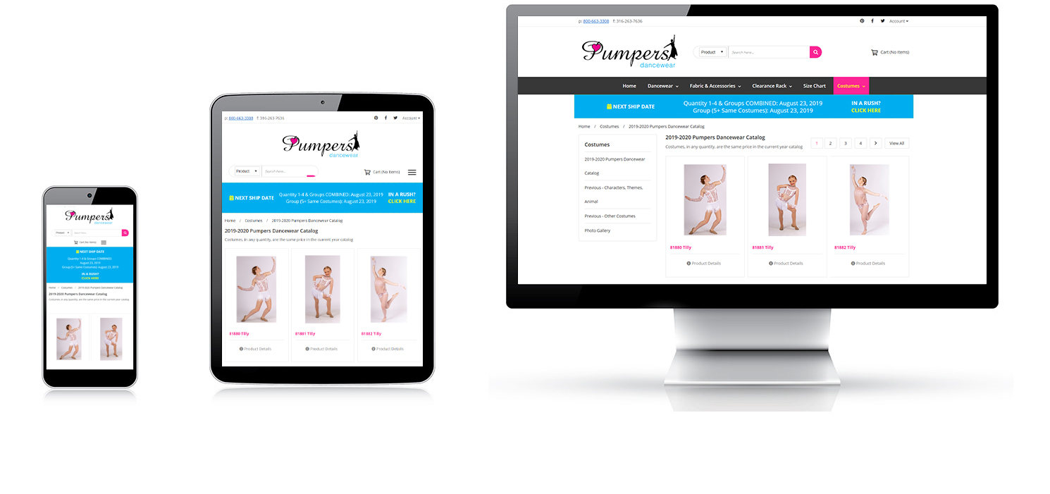 website development for Pumpers Dancewear
