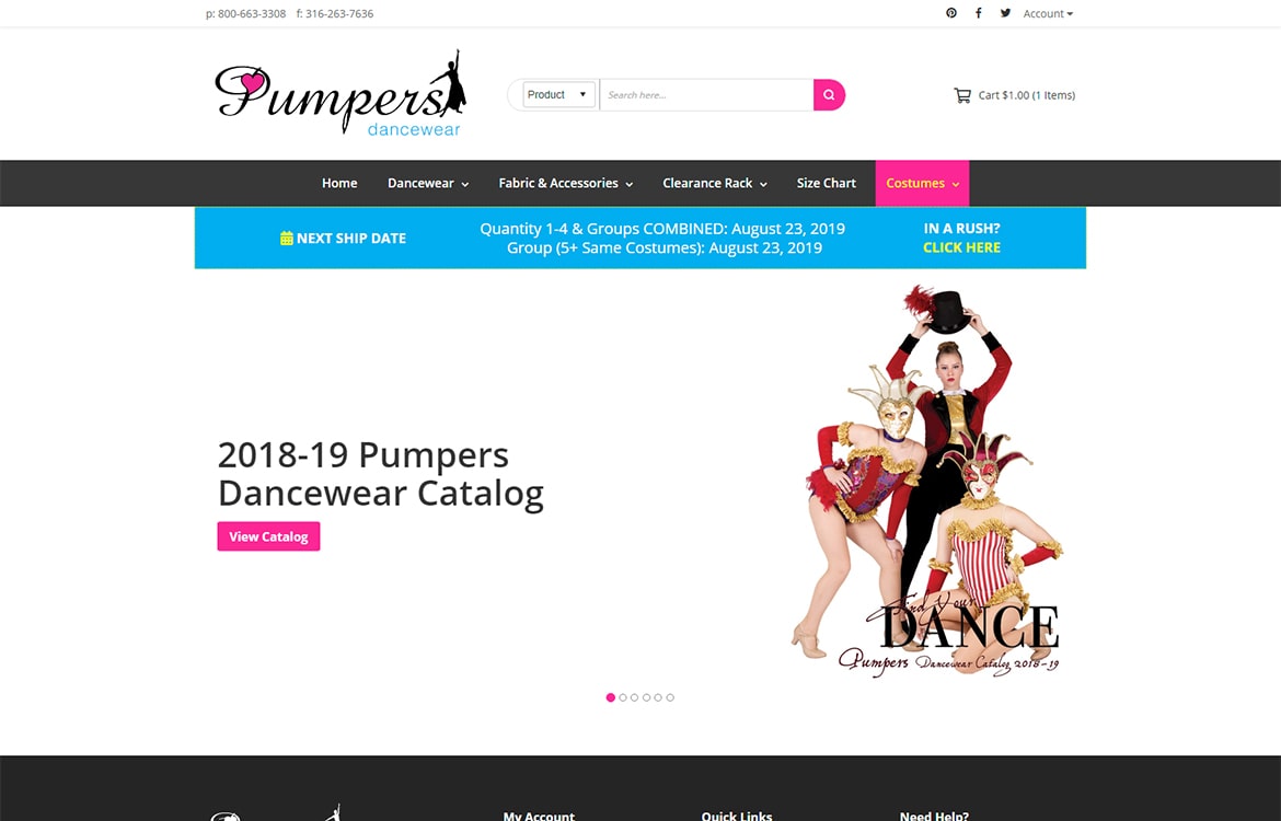 Pumpers Dancewear homepage