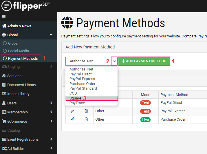FlipperSD Square Payment Gateway Set-Up