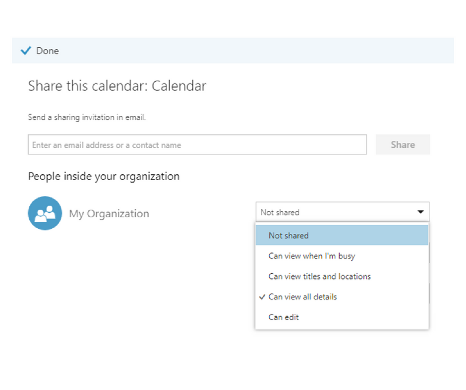 shared Microsoft Office 365 Outlook calendar permissions